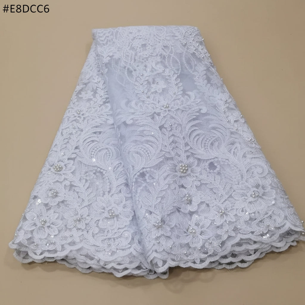 Dentelle brodée à perles – Tissu mariage & fête | 8 couleurs