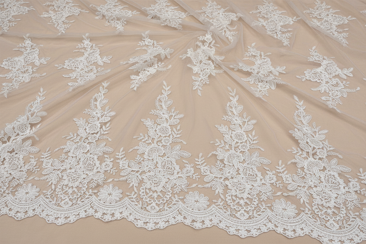 Dentelle polyester brodée – Tissu couture mariage