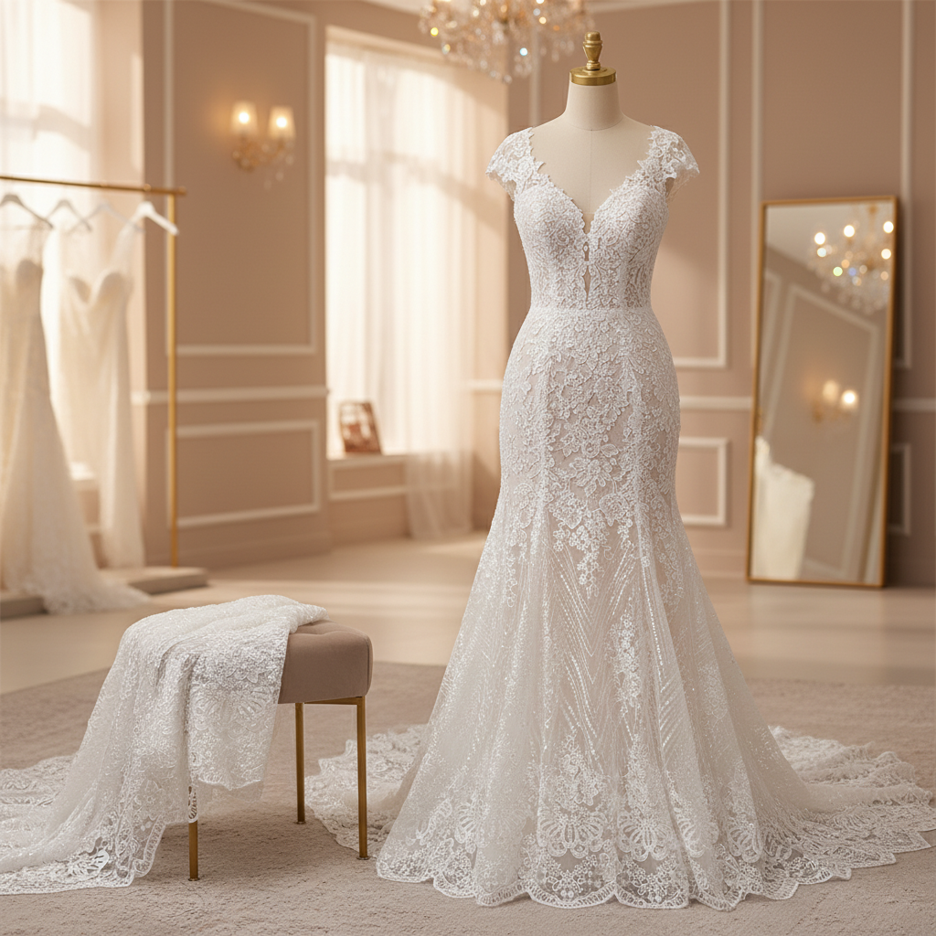 Dentelle polyester brodée – Tissu couture mariage