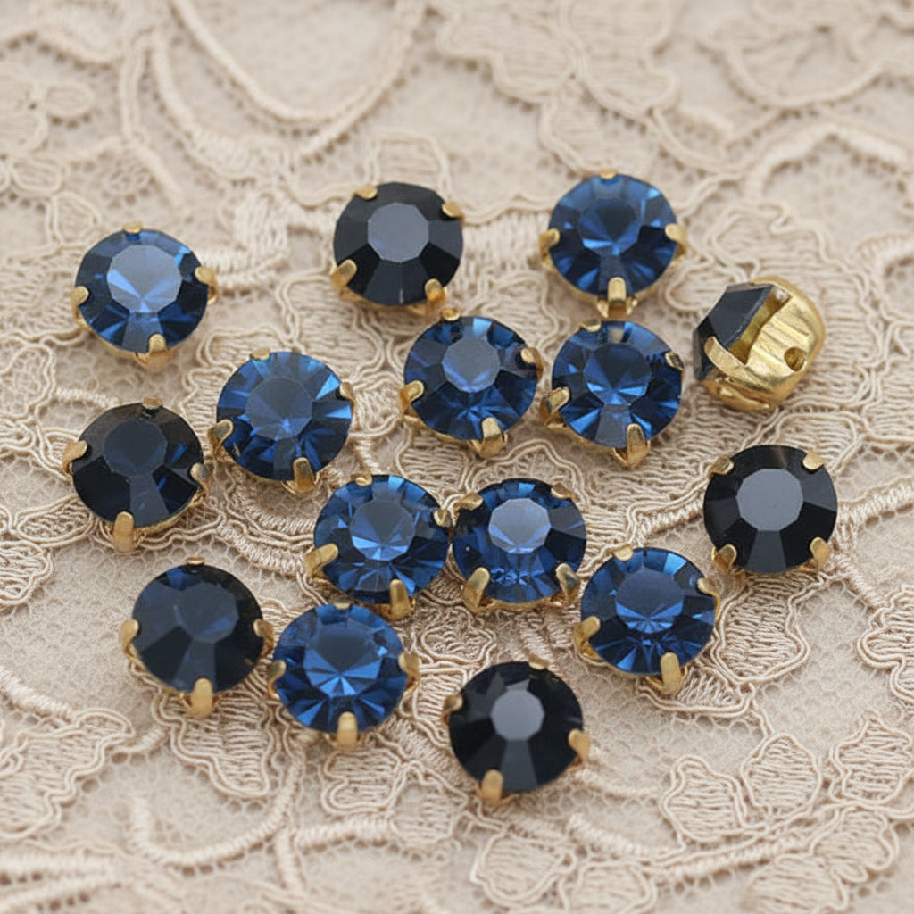 strass bleu marine, griffe en métal doré a coudre