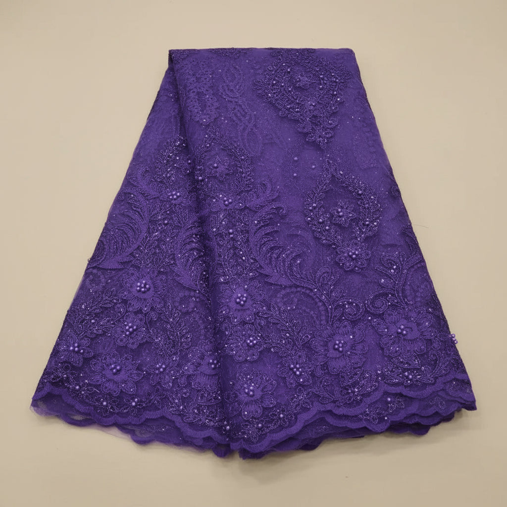 Dentelle brodée à perles – Tissu mariage & fête | 8 couleurs