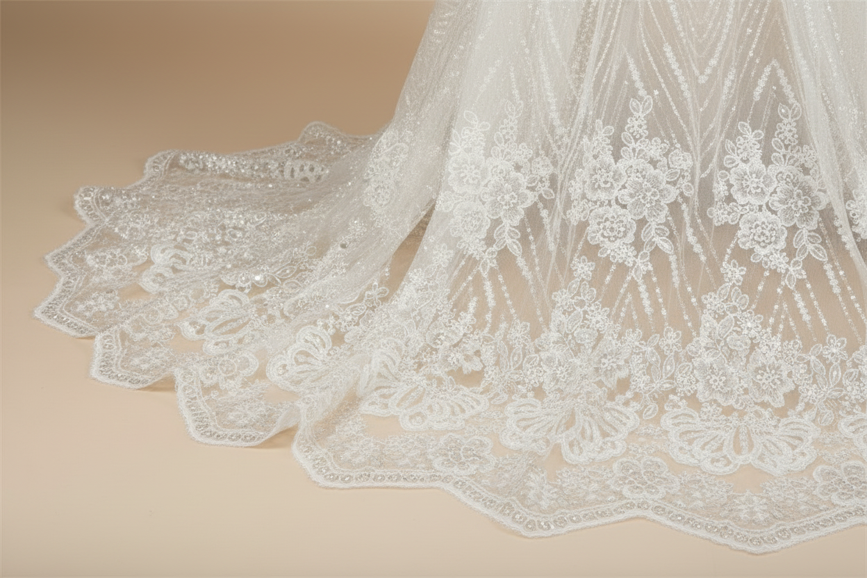 Dentelle polyester brodée – Tissu couture mariage