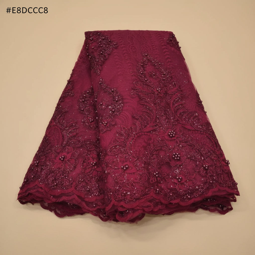 Dentelle brodée à perles – Tissu mariage & fête | 8 couleurs