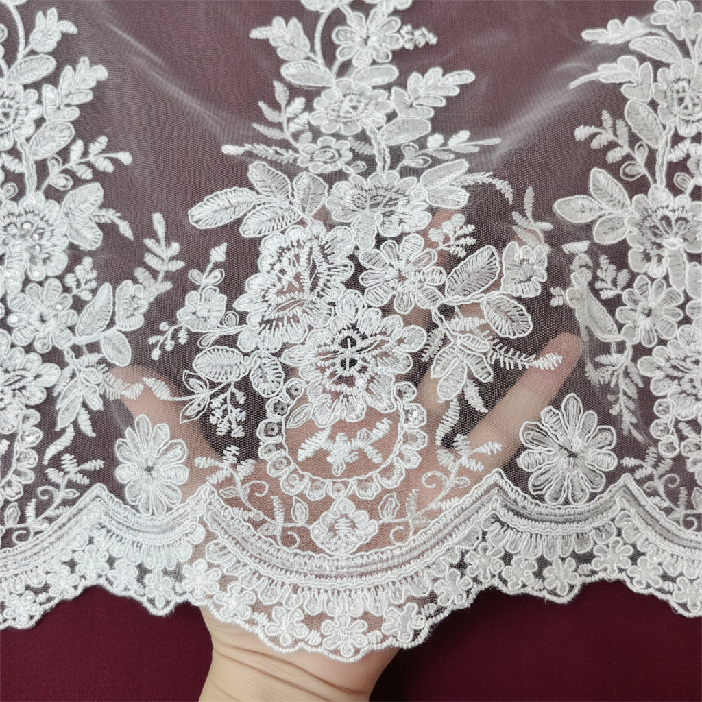 Dentelle polyester brodée – Tissu couture mariage