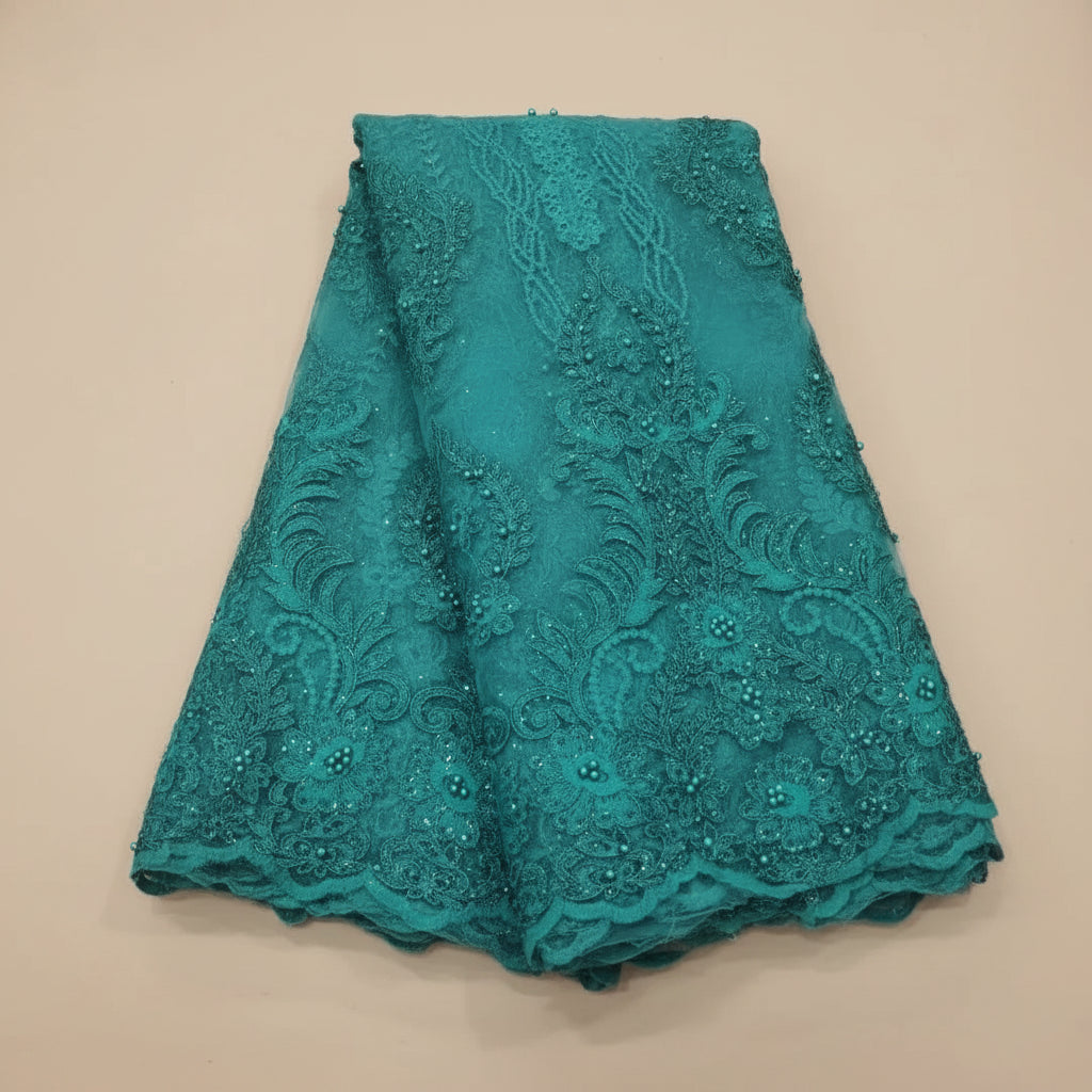 Dentelle brodée à perles – Tissu mariage & fête | 8 couleurs